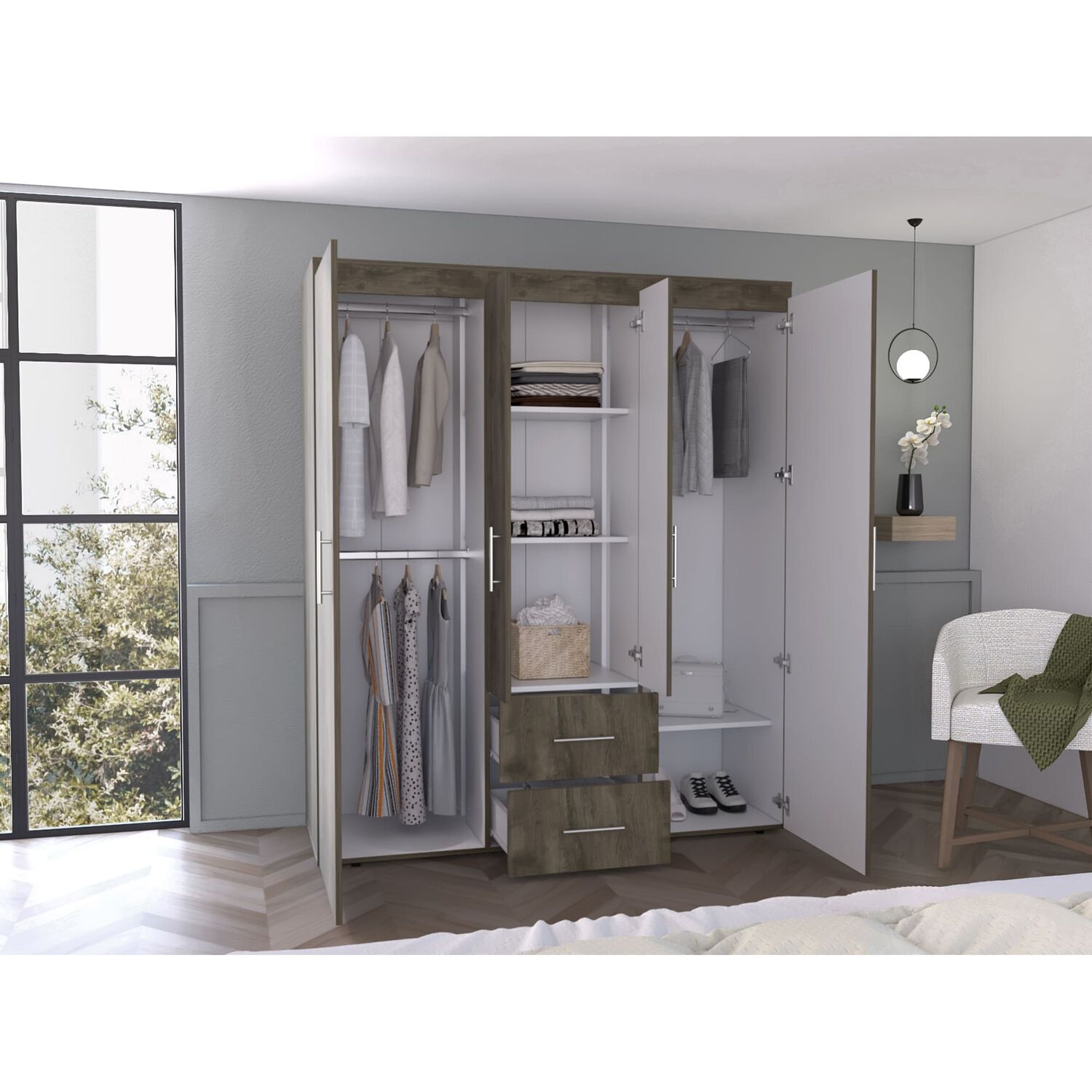 Closet 4 Puertas Fm Melamina 177,9x150,3x50,4 Cm Caf&eacute; Oscuro image number 5.0