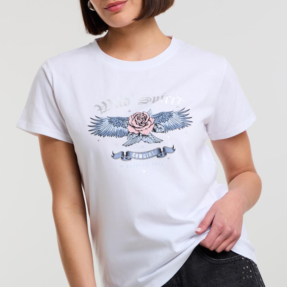 Polera Print Rosas Manga Corta Cuello Redondo Mujer Rolly Go image number 4.0