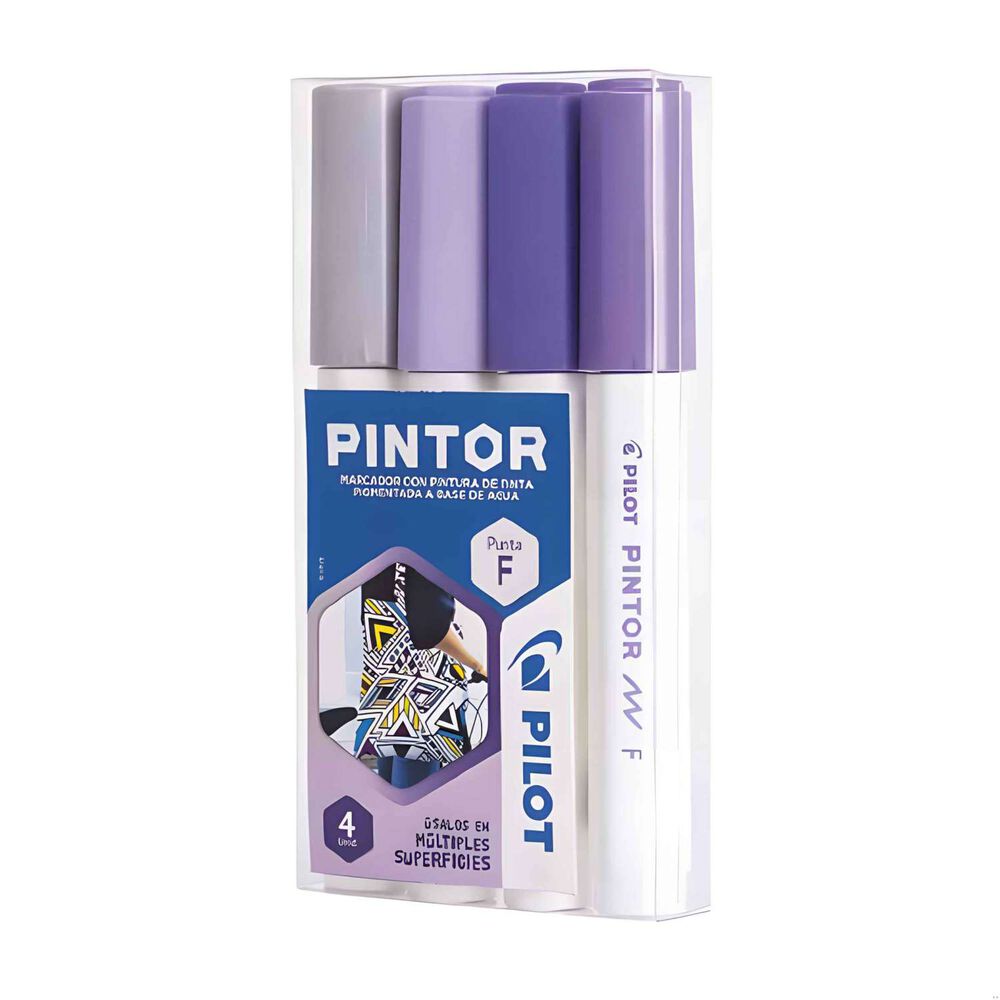 Set Marcador Pintor Fino 4un Plateado, Violeta Pastel, Violeta, Violeta Metalizado - Pilot image number 0.0