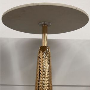 Mesa De Centro Redonda Color Blanco Con Base Dorado