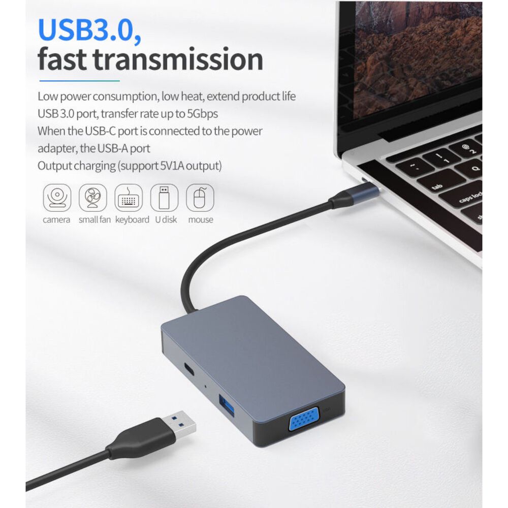 Hub Adaptador Type-c (5en1) 4k Hdmi X2/ Vga/ Type-c/ Usb 3.0 image number 4.0