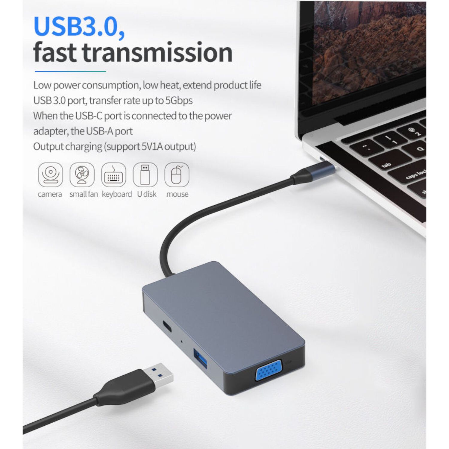 Hub Adaptador Type-c (5en1) 4k Hdmi X2/ Vga/ Type-c/ Usb 3.0 image number 5.0