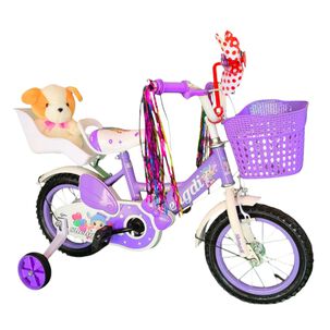 Bicicleta Aro 12 Infantil Con Peluchero Lila Shengdi