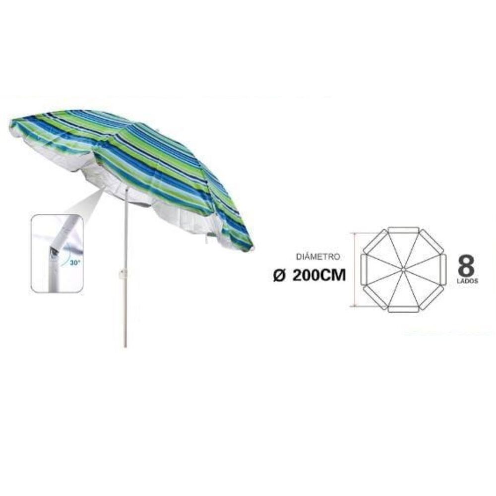 Sombrilla Reclinable 2 Mts Diametro Playa Camping Diseño Rayas Colores Varios image number 1.0