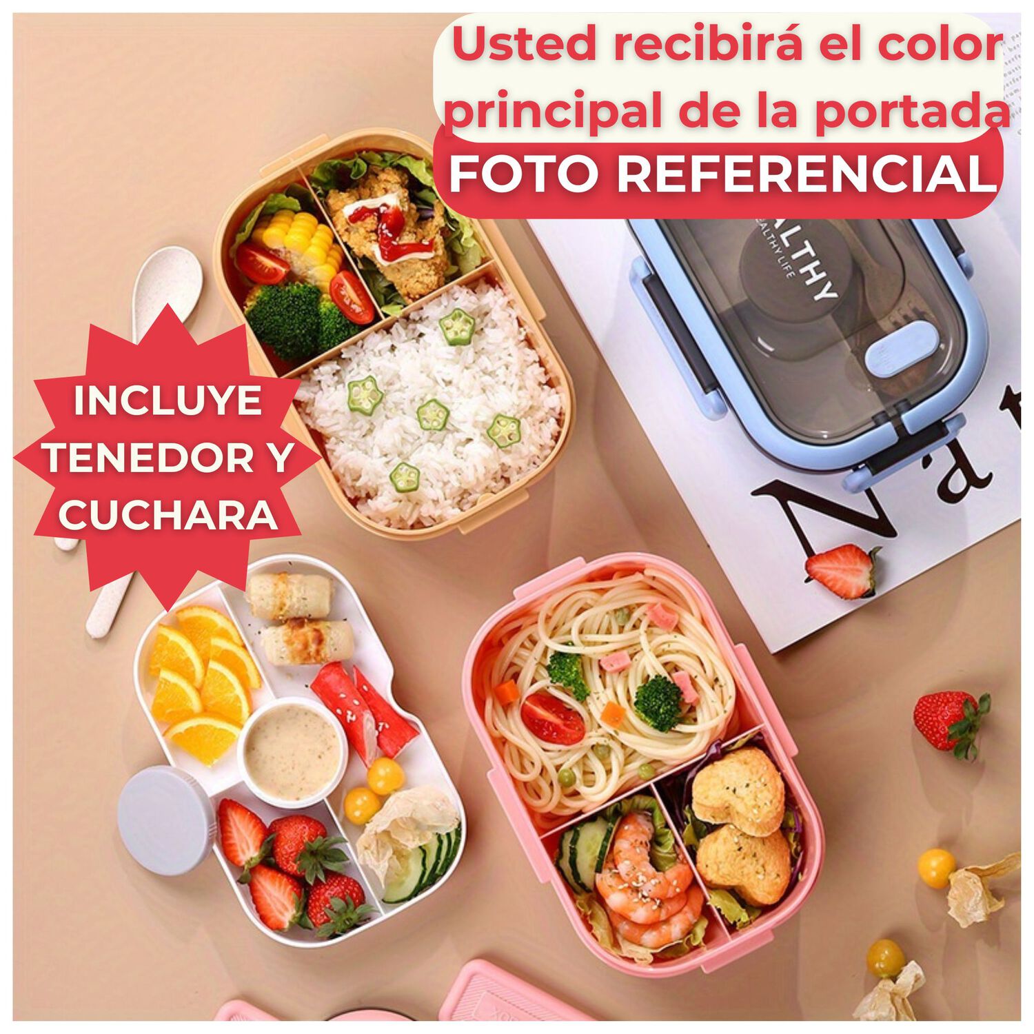 Fiambrera Bento Box Contenedor 1200 Ml + Salsera T&aacute;per Pl&aacute;stico Purple image number 5.0