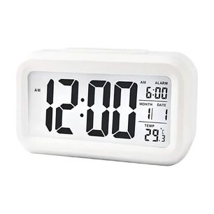 Reloj Despertador Digital Luz Lcd Temperatura Blanco