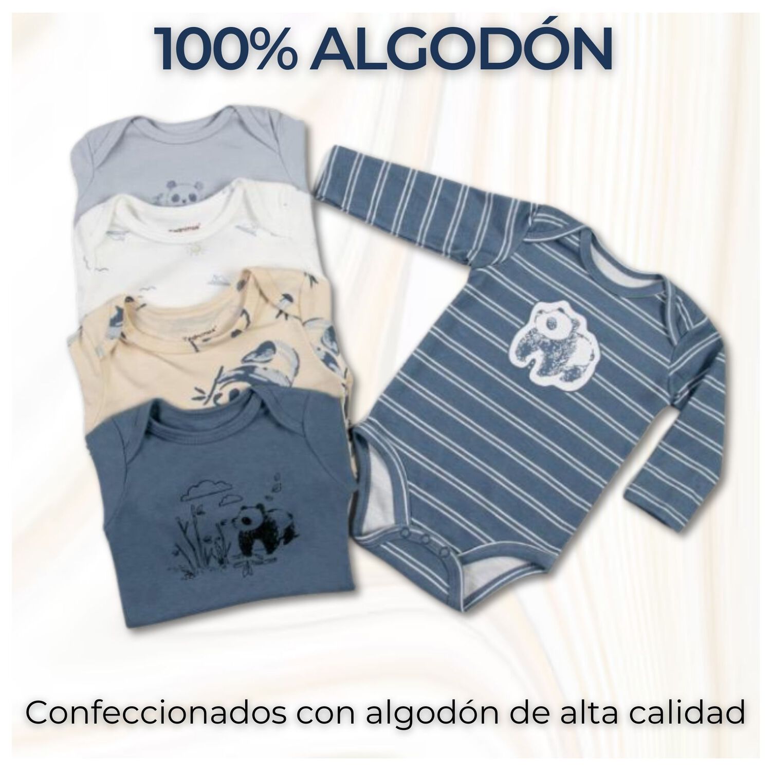 Pack 5 Bodys Ni&ntilde;o Manga Larga Tedmimak 100% Algod&oacute;n Panda Love image number 1.0