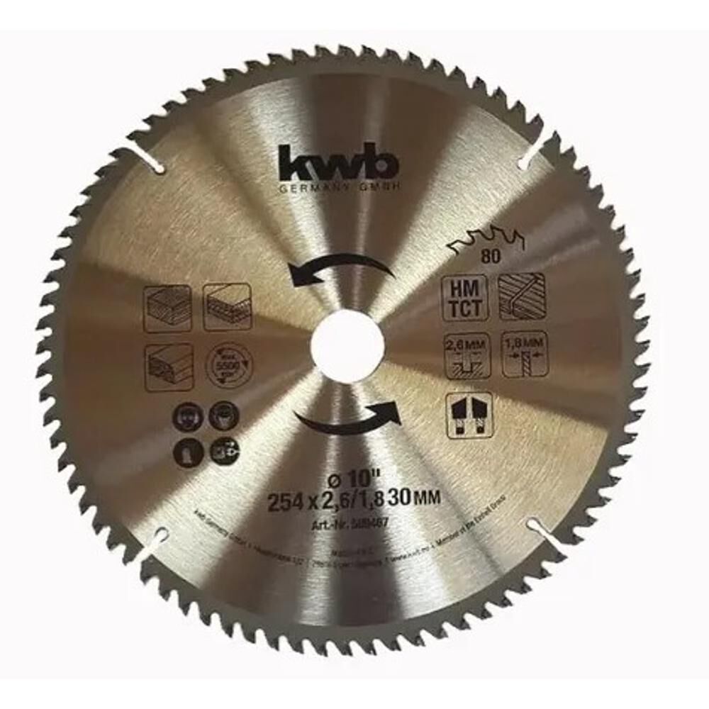 Disco Sierra Circular 10" / 254mm X 30mm 80 Dientes - Kwb image number 0.0
