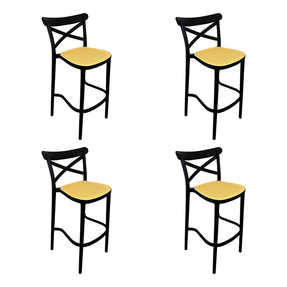 Pack 4 Taburetes Bar Crossback Negra Asiento Beige image number 0.0