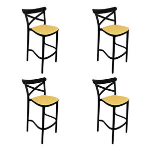 Pack 4 Taburetes Bar Crossback Negra Asiento Beige
