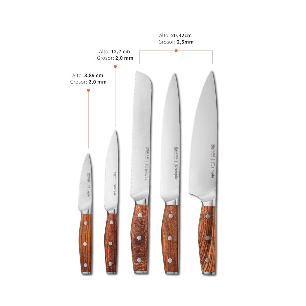 Set Cuchillos Holz 5 Pcs Acero Inoxidable + Taco Simplit image number 2.0