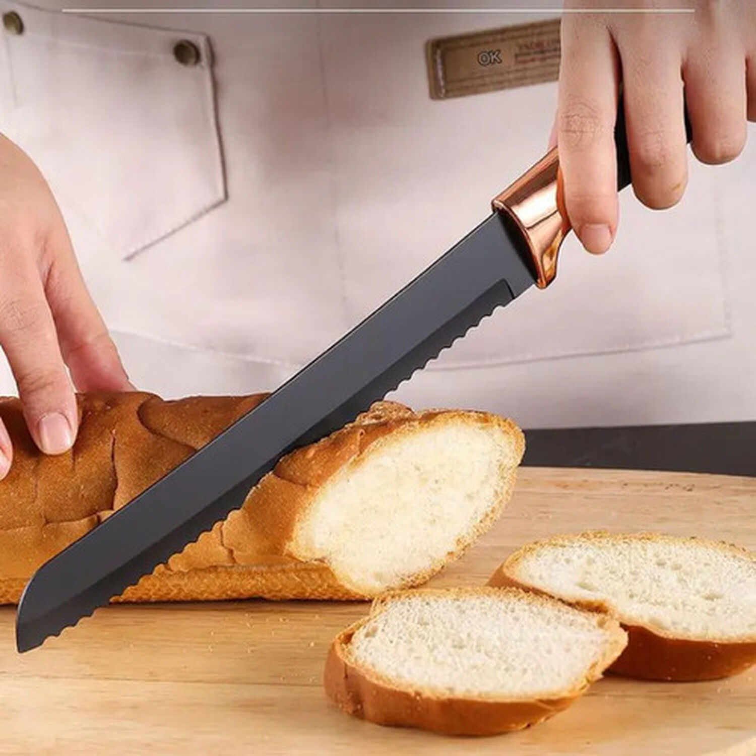 Set Cuchillos De Cocina 9 Piezas Con Base Giratoria Liso Negro image number 7.0