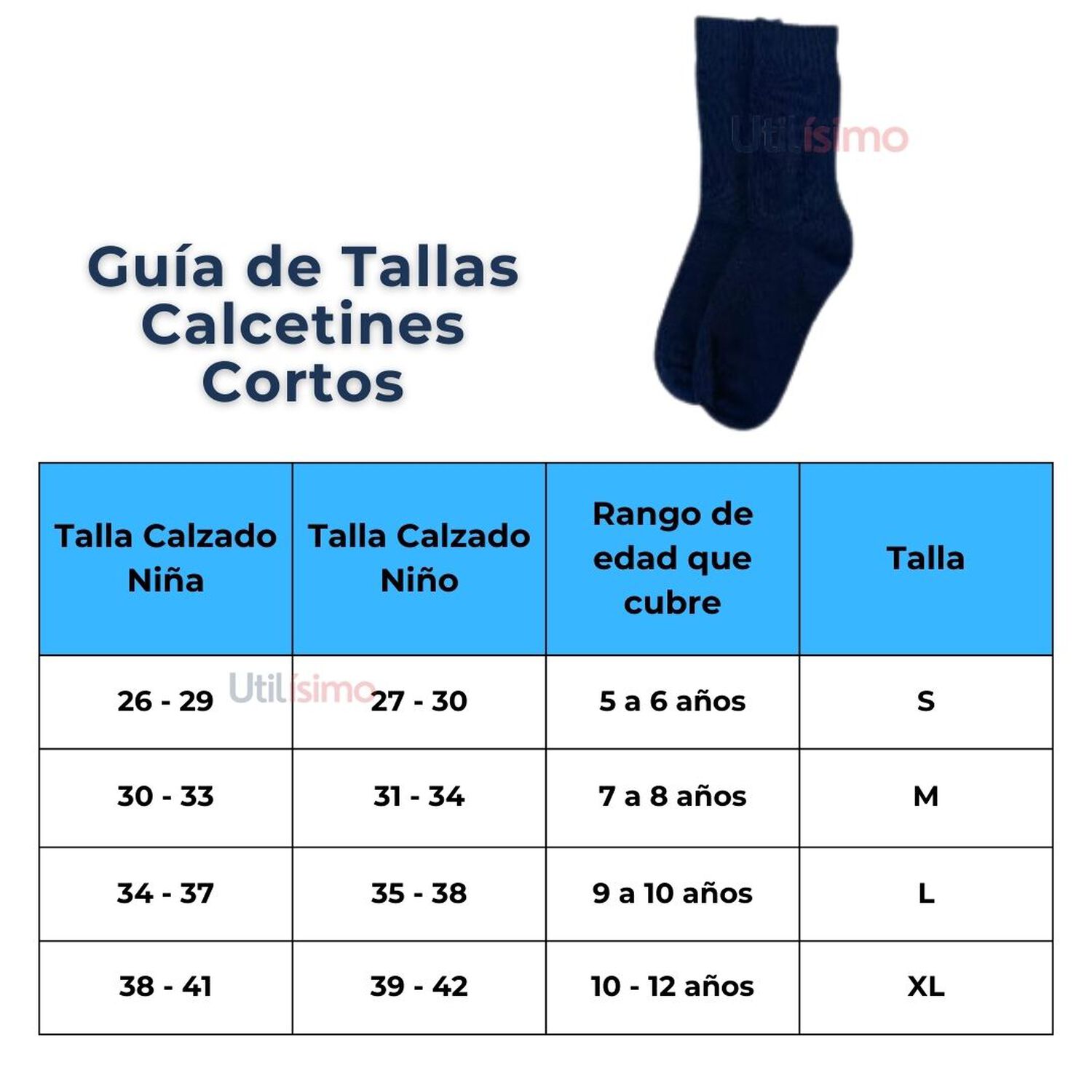 Calcet&iacute;n Escolar Corto Azul Algod&oacute;n Unisex 1 Par image number 2.0