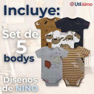 Pack 5 Bodys Ni&ntilde;o Manga Corta Tedmimak 100% Algod&oacute;n Dino Roar