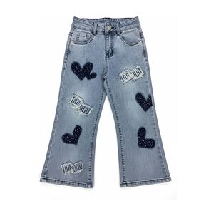 Pantalon Jean Ni&ntilde;a Con Corazones Brillantes Y Estilo Moderno