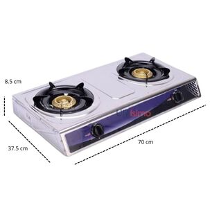 Cocina Encimera A Gas Licuado Port&aacute;til Acero Inox&nbsp;2&nbsp;platos + Kit De Instalaci&oacute;n