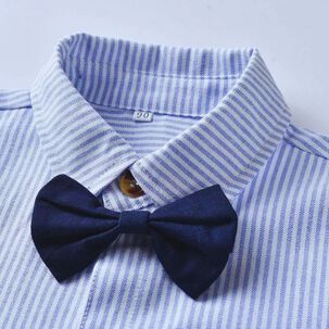 Conjunto De Vestir Niño Body Estilo Camisa Y Pantalón Corto 6 A 24 Meses Rayas Azules