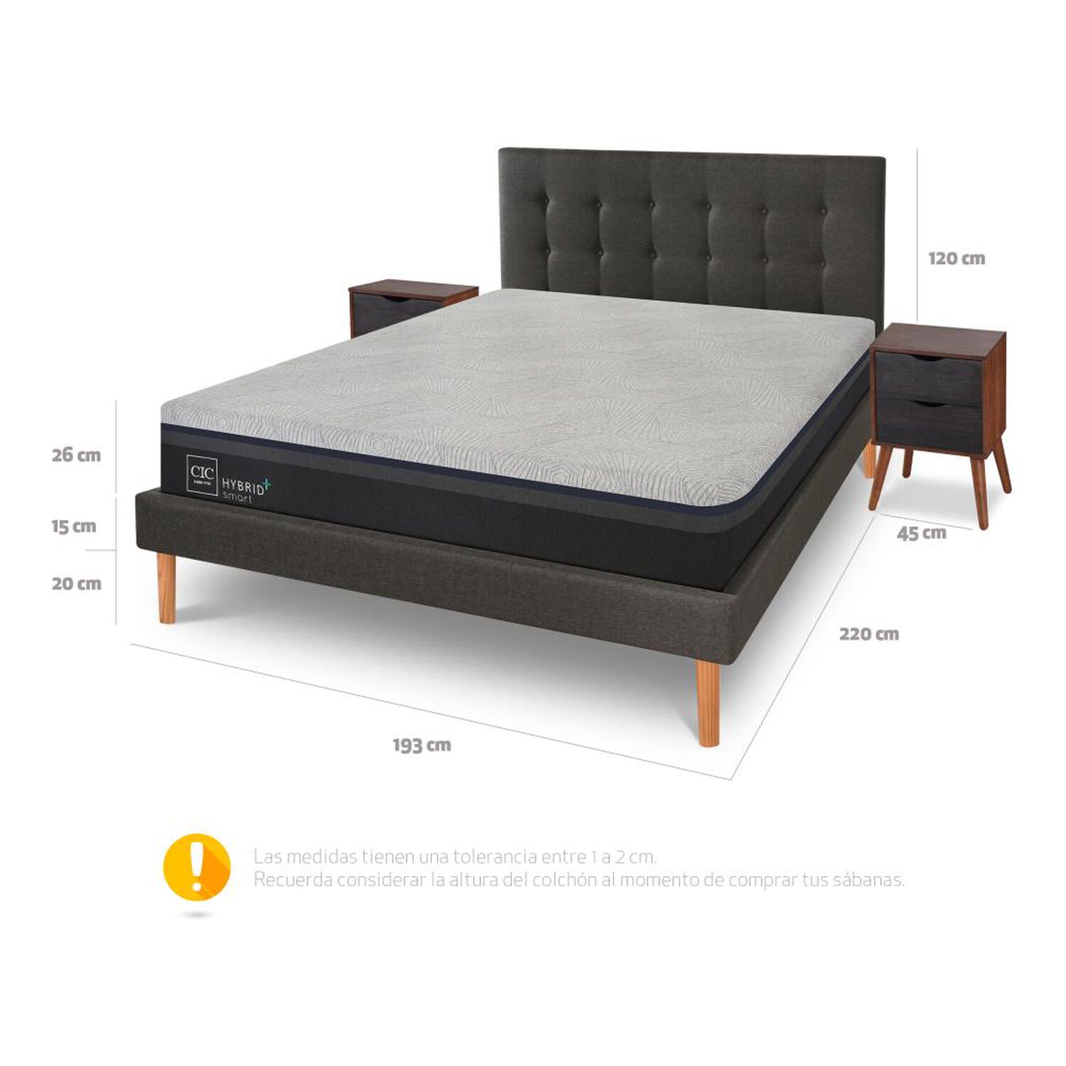 Cama Europea Cic Hybrid Plus / King / Base Normal + Veladores image number 5.0