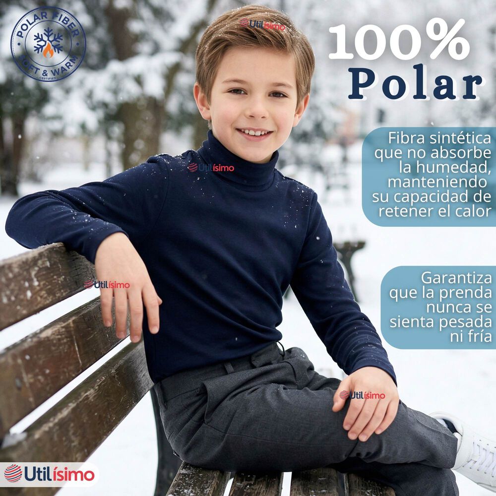 Pack 3 Poleras Camisetas Polar Azul Oscuro Primera Capa Beatle Manga Larga Ni&ntilde;o image number 3.0