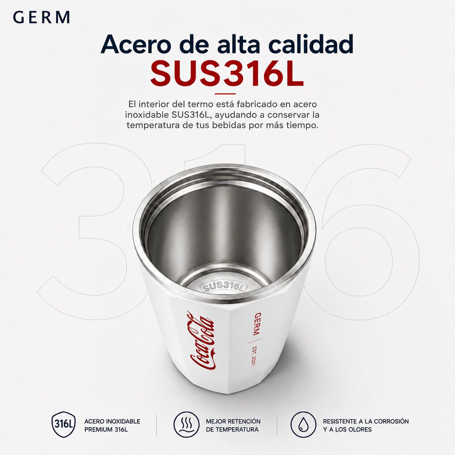 Vaso Termico Mug Germ Coca-cola Acero Inoxidable 390ml White image number 8.0