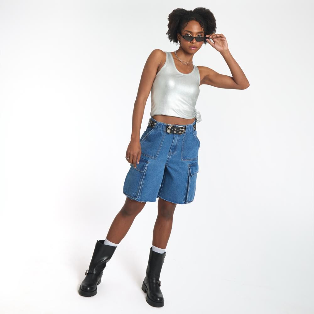 Polera Metalizada Sin Mangas Cuello Redondo Mujer Rolly Go image number 1.0