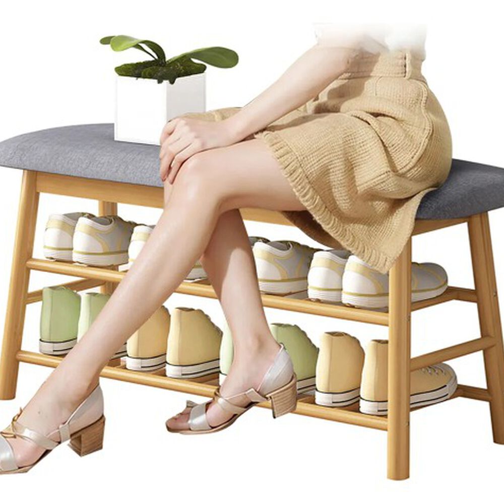 Banqueta Multifuncional Zapatero Comfy Asiento Acolchado Tapizado - Gris image number 4.0