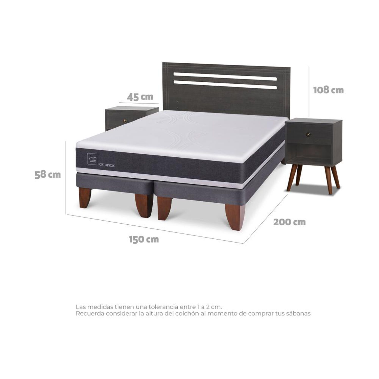 Cama Europea Cic Ortopedic / 2 Plazas / Base Dividida + Set De Maderas image number 3.0