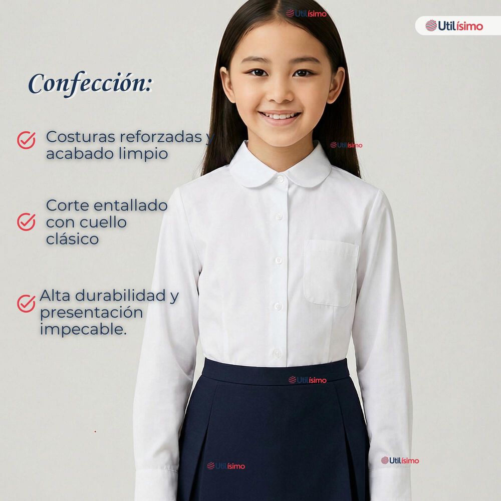 Pack 3 Blusas Escolares Camisa Blanca Manga Larga Colegio Para Ni&ntilde;as Y Juvenil image number 5.0