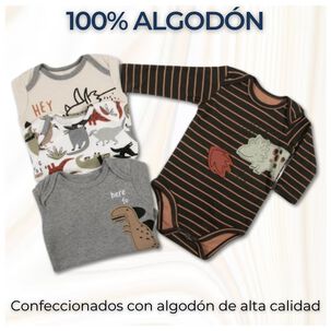 Pack 4 Bodys Ni&ntilde;o Manga Larga Tedmimak 100% Algod&oacute;n Dino Adventures