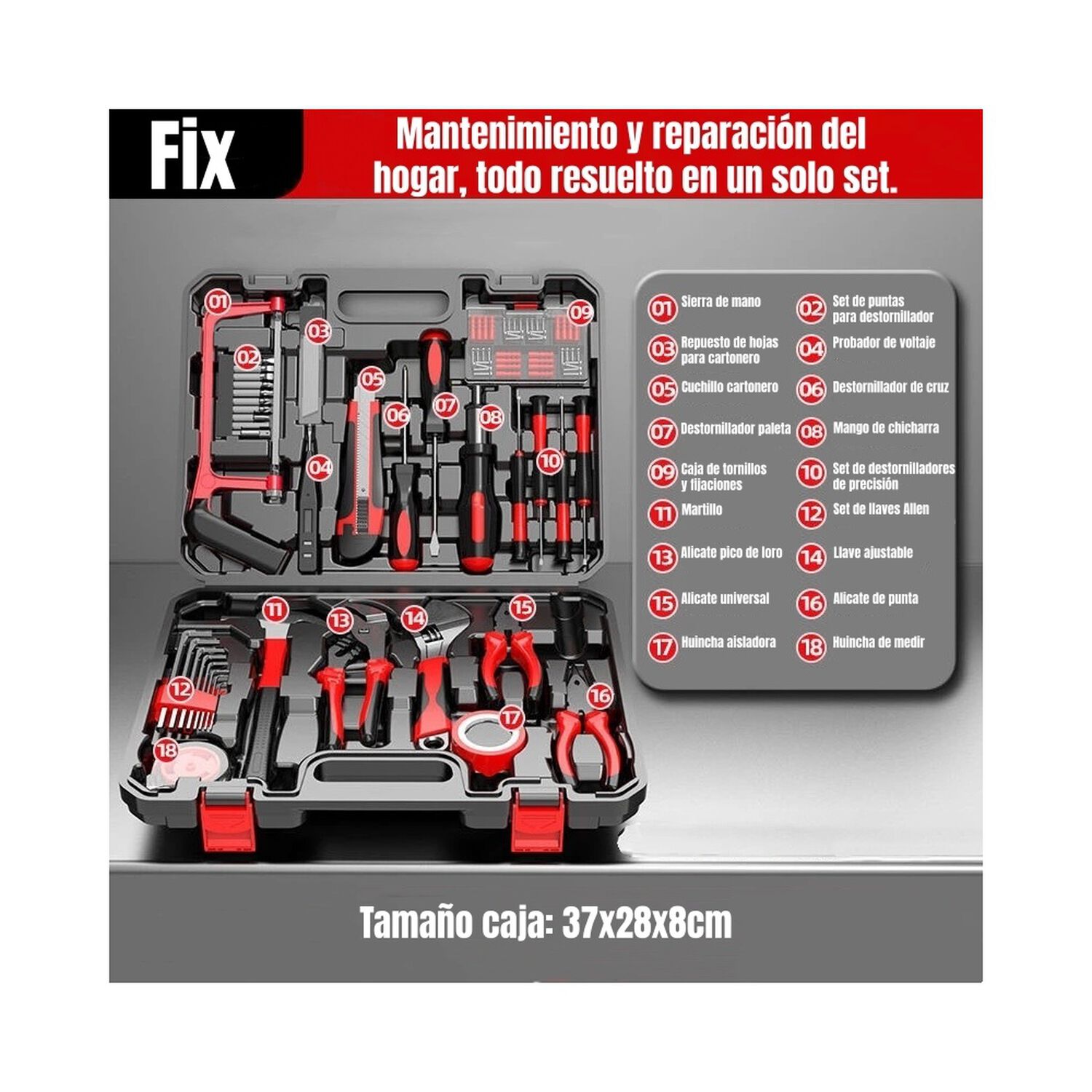 Set Herramientas 50 Piezas 18 Tipos Con Caja Fix Antule image number 1.0