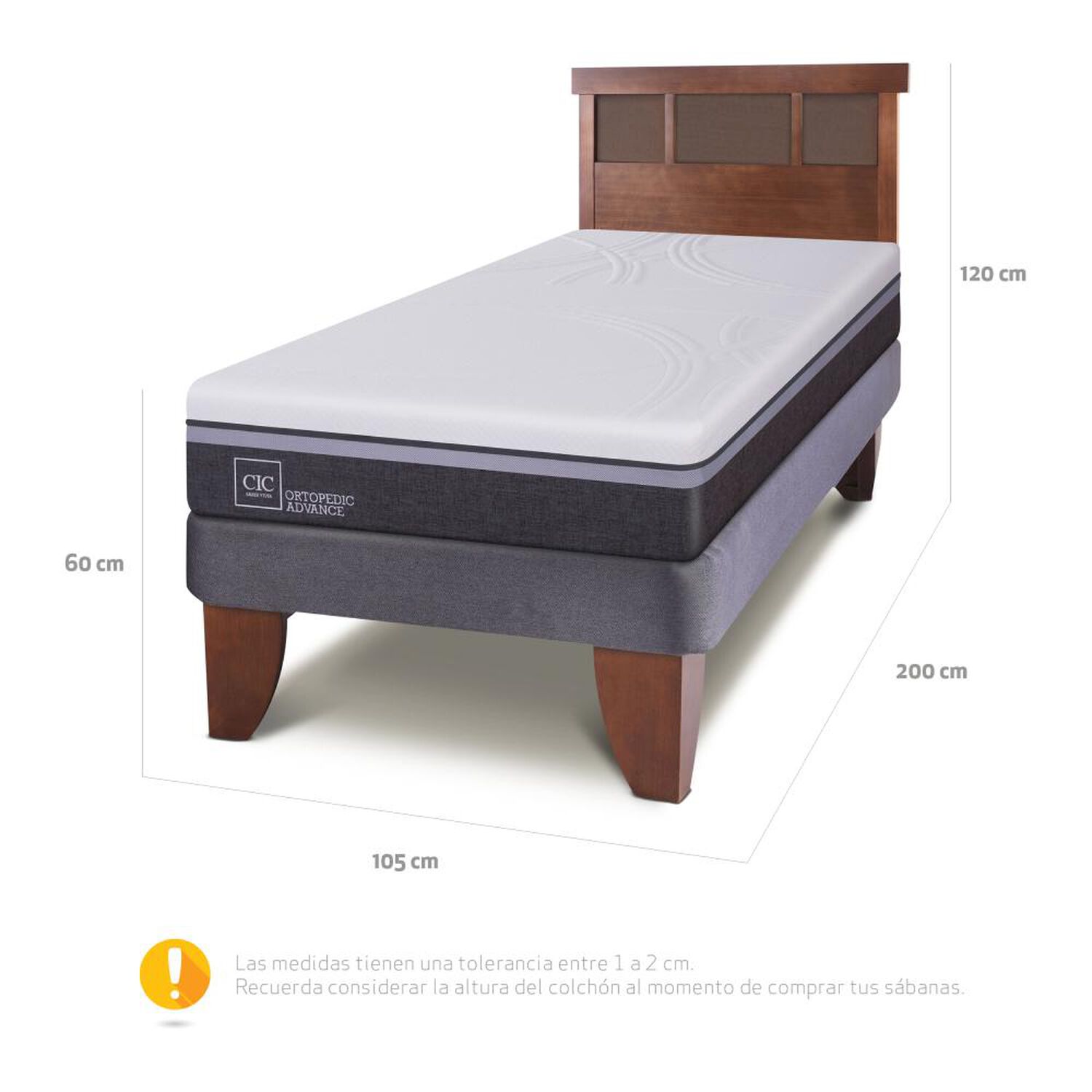 Cama Europea Cic Ortopedic Advance / 1.5 Plazas / Base Normal + Respaldo image number 2.0
