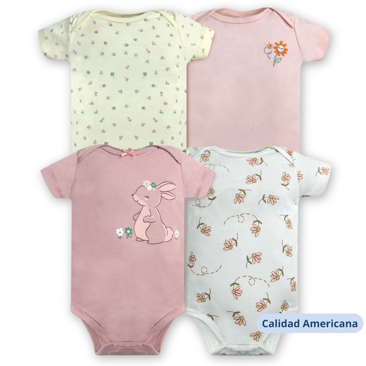 Pack 4 Bodys Ni&ntilde;a Manga Corta Tedmimak 100% Algod&oacute;n Conejos Rosa image number 3.0