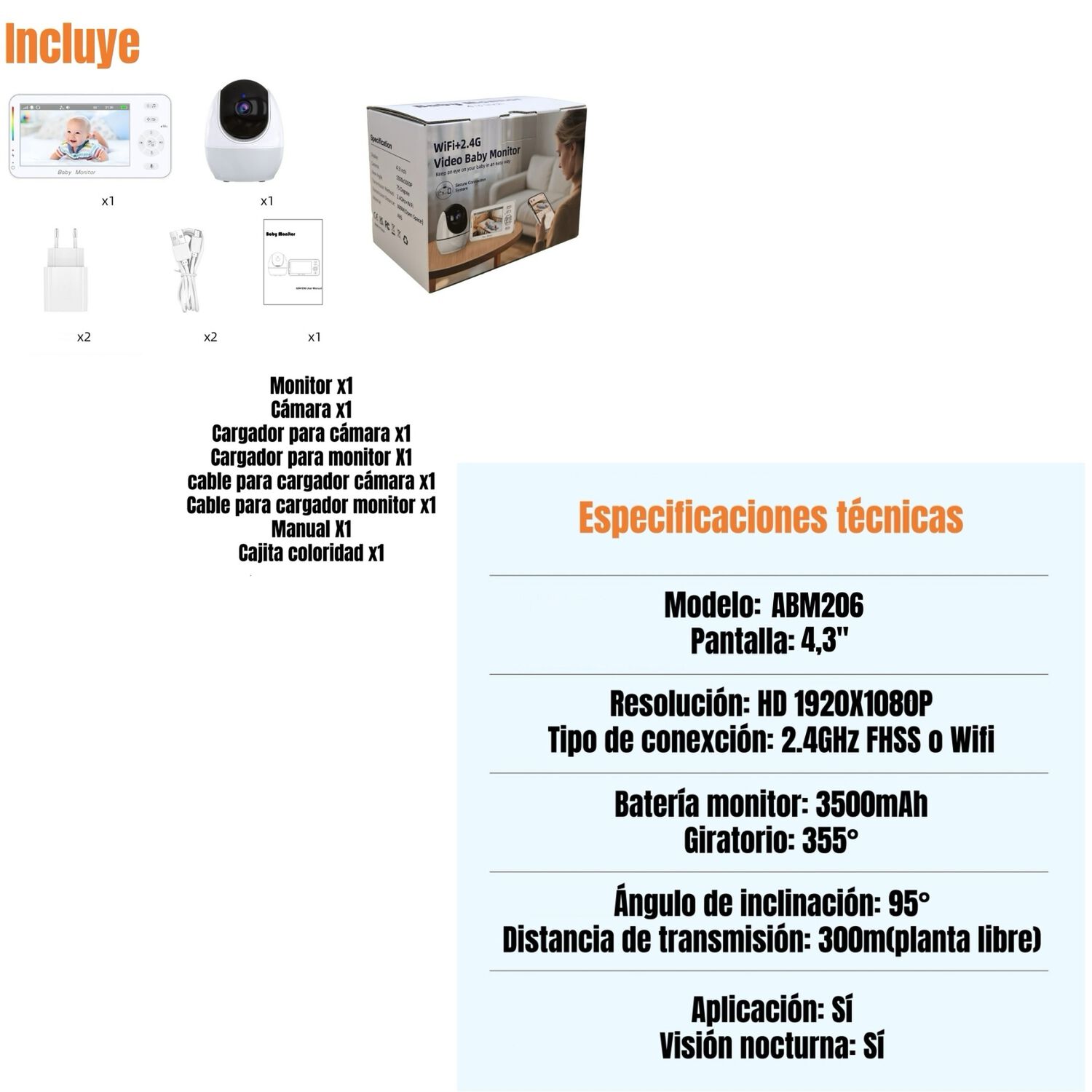 C&aacute;mara Monitor Lubabycas Con App Luz 4,3&Prime;1080p Abm206 image number 5.0