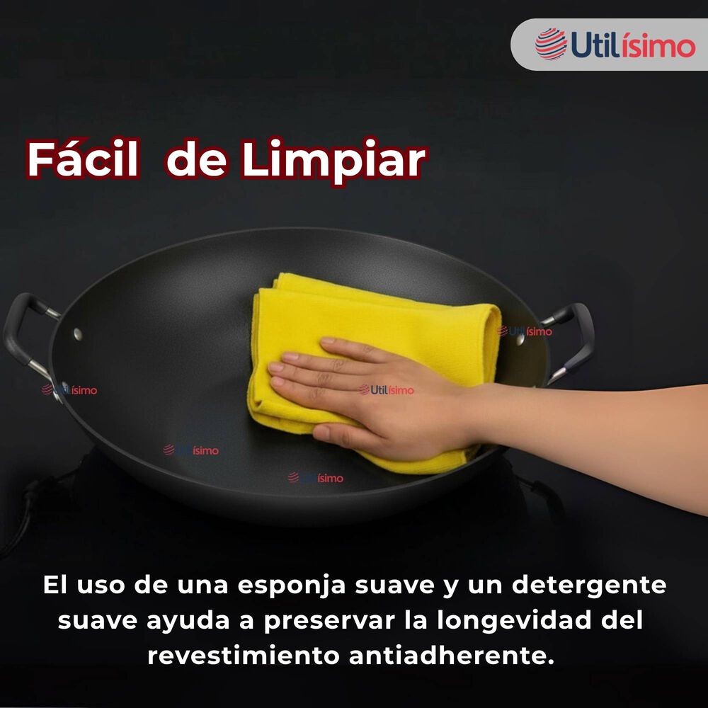 Wok Chino Acero Inoxidable Antiadherente 34cm+ Cuchara De Madera De Bambú image number 8.0