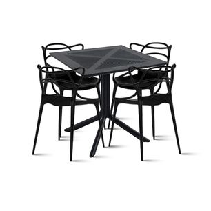 Mesa Restaurant 80x80 Polipropileno + 4 Sillas Master Negras
