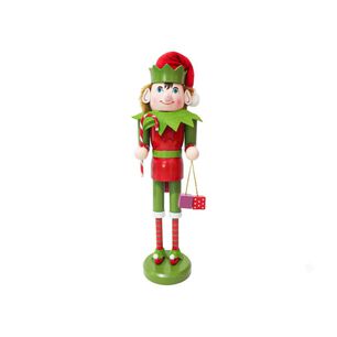Cascanueces Navide&ntilde;o De Madera Dise&ntilde;o Duende Elfo 39cm