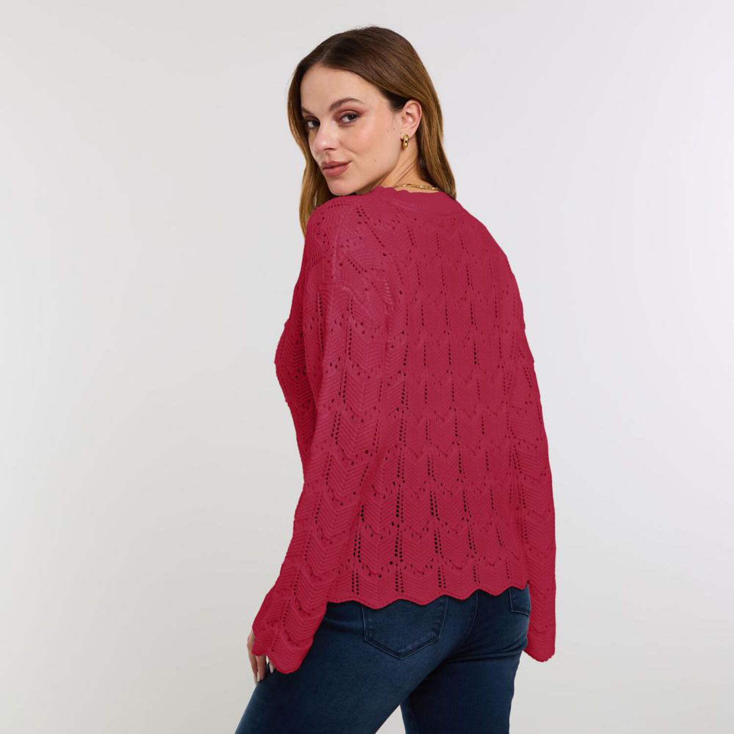 Sweater Calado Manga Larga Cuello Redondo Mujer Kimera image number 2.0