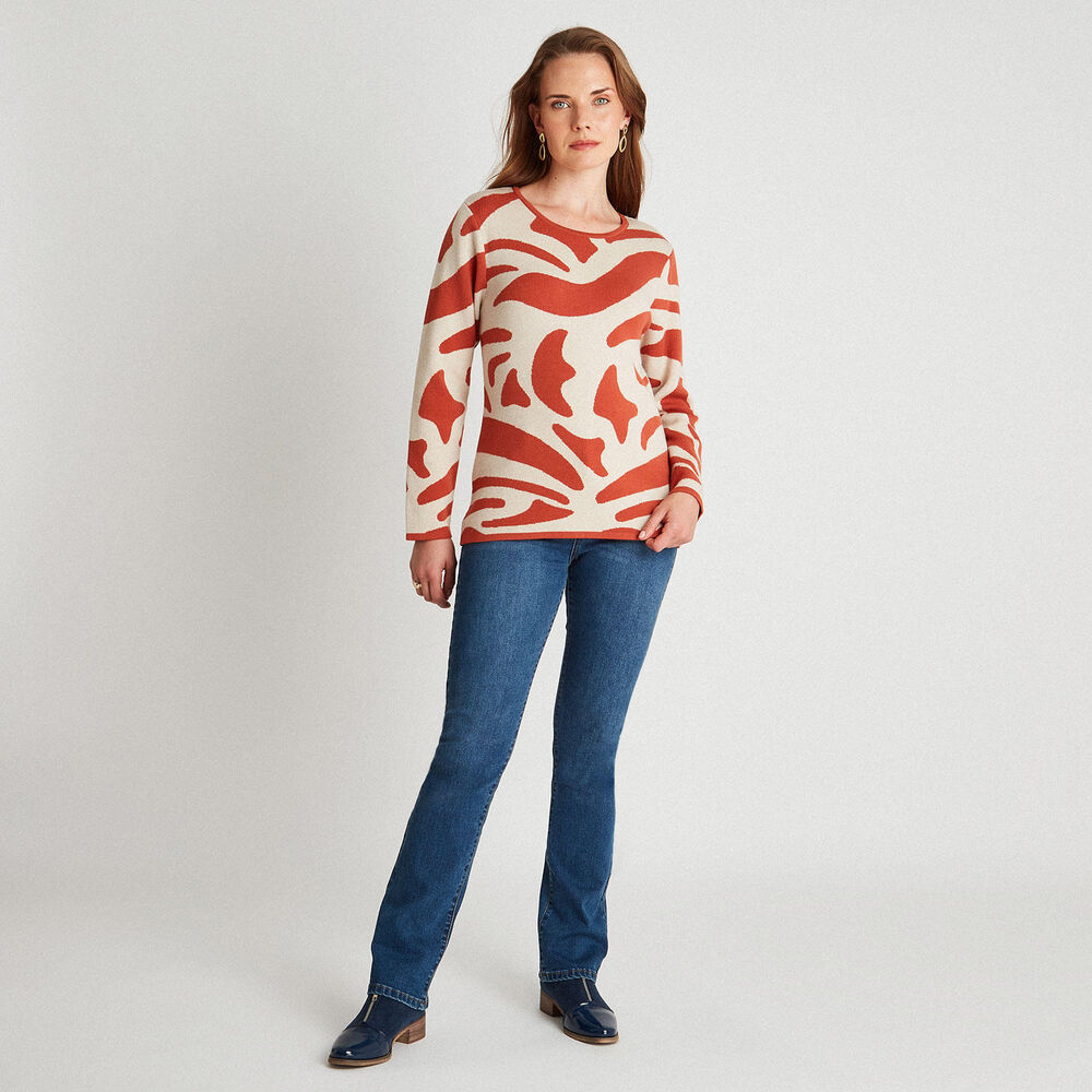 Sweater Cuello Redondo Diseño Abstracto Naranjo image number 3.0