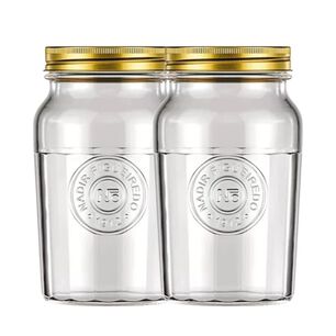 Set 2 Frascos Americano Vintage Vidrio 1500ml Tapa Dorada