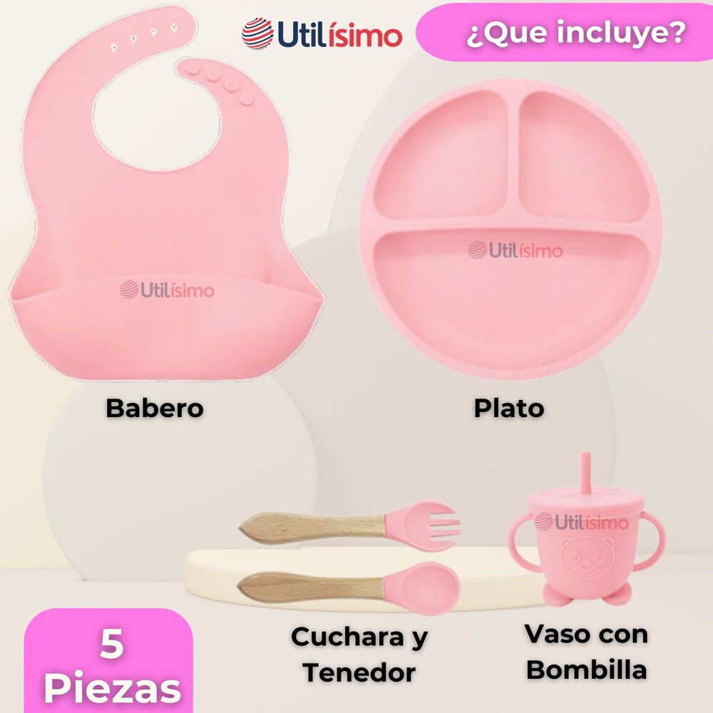 Set De Alimentación Bebé Silicona Con Vaso 5 Piezas Libre Bpa Color Rosa Claro image number 6.0