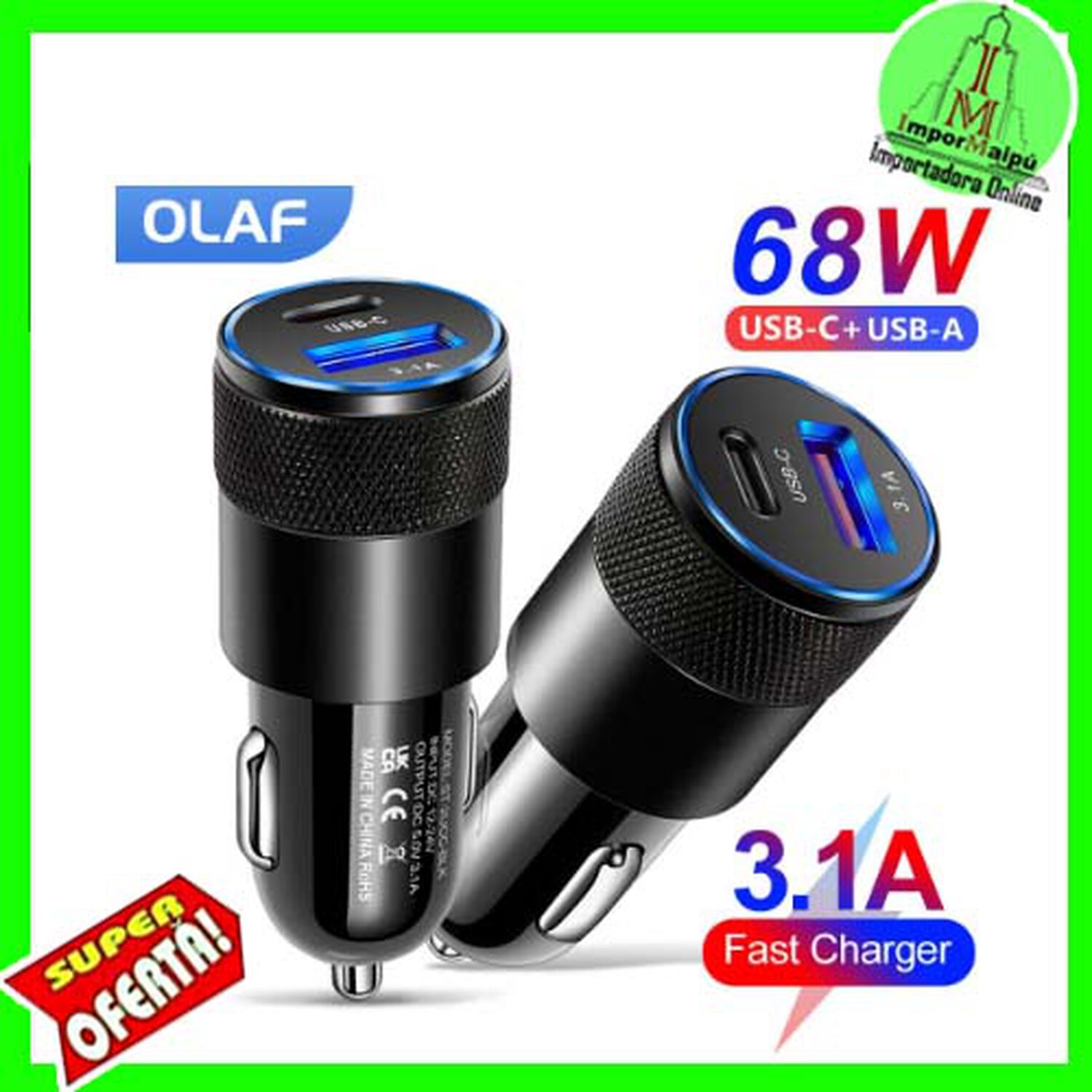 Cargador De Celular Auto Tipo C Carga Rapida Metal 3.1 Amp Y Usb 60w image number 2.0