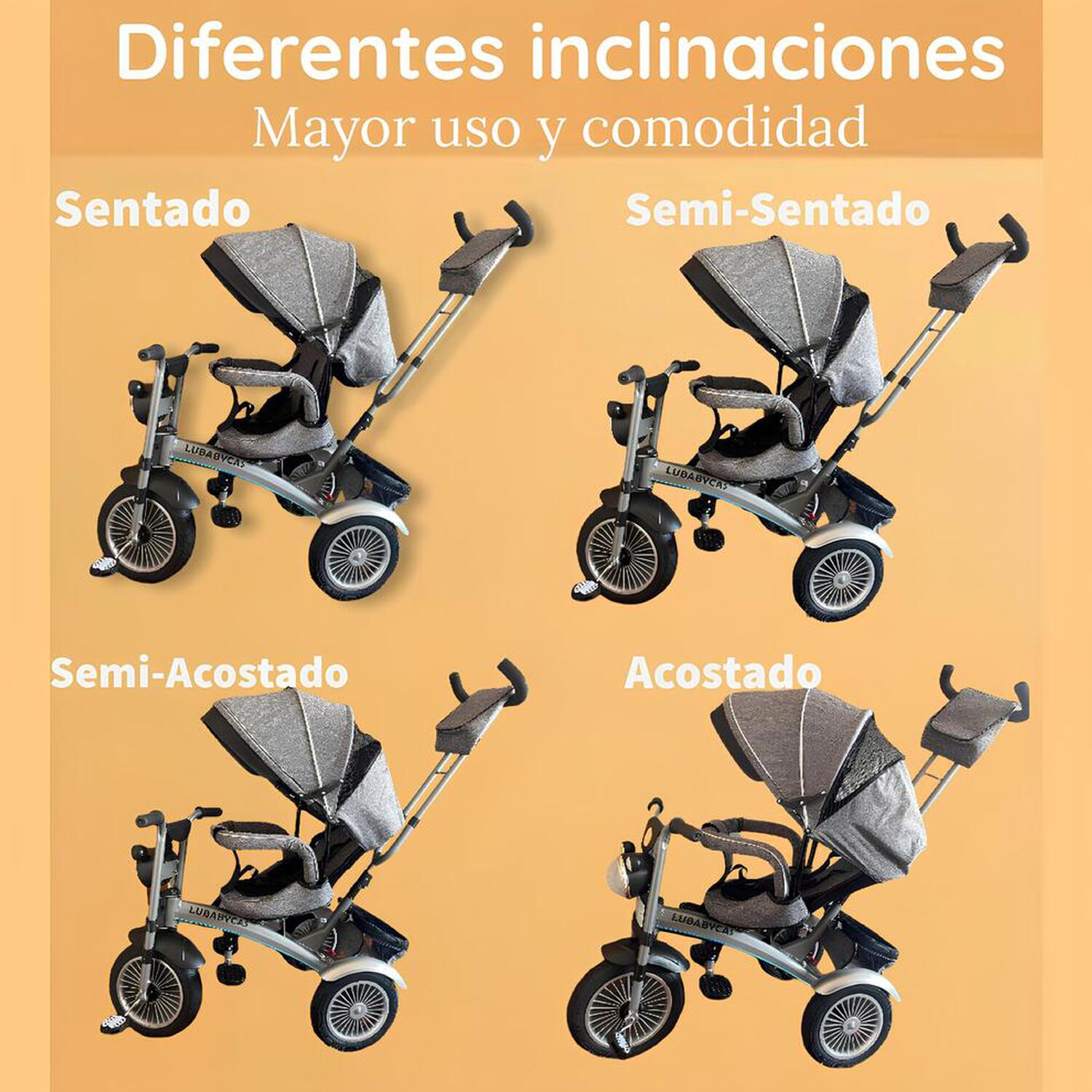 Triciclo Multifuncional 360&deg; Con Luces Lubabycas Gris image number 2.0