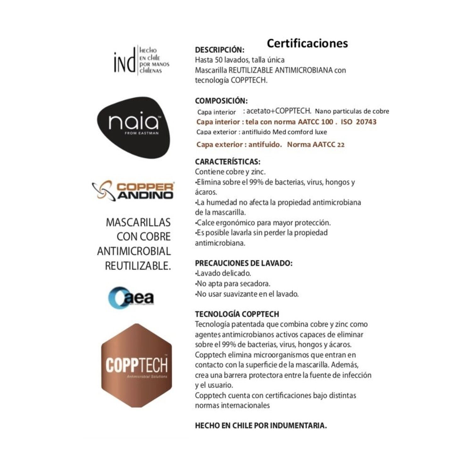 Mascarilla Facial Reutilizable De Cobre Gris Talla L image number 2.0