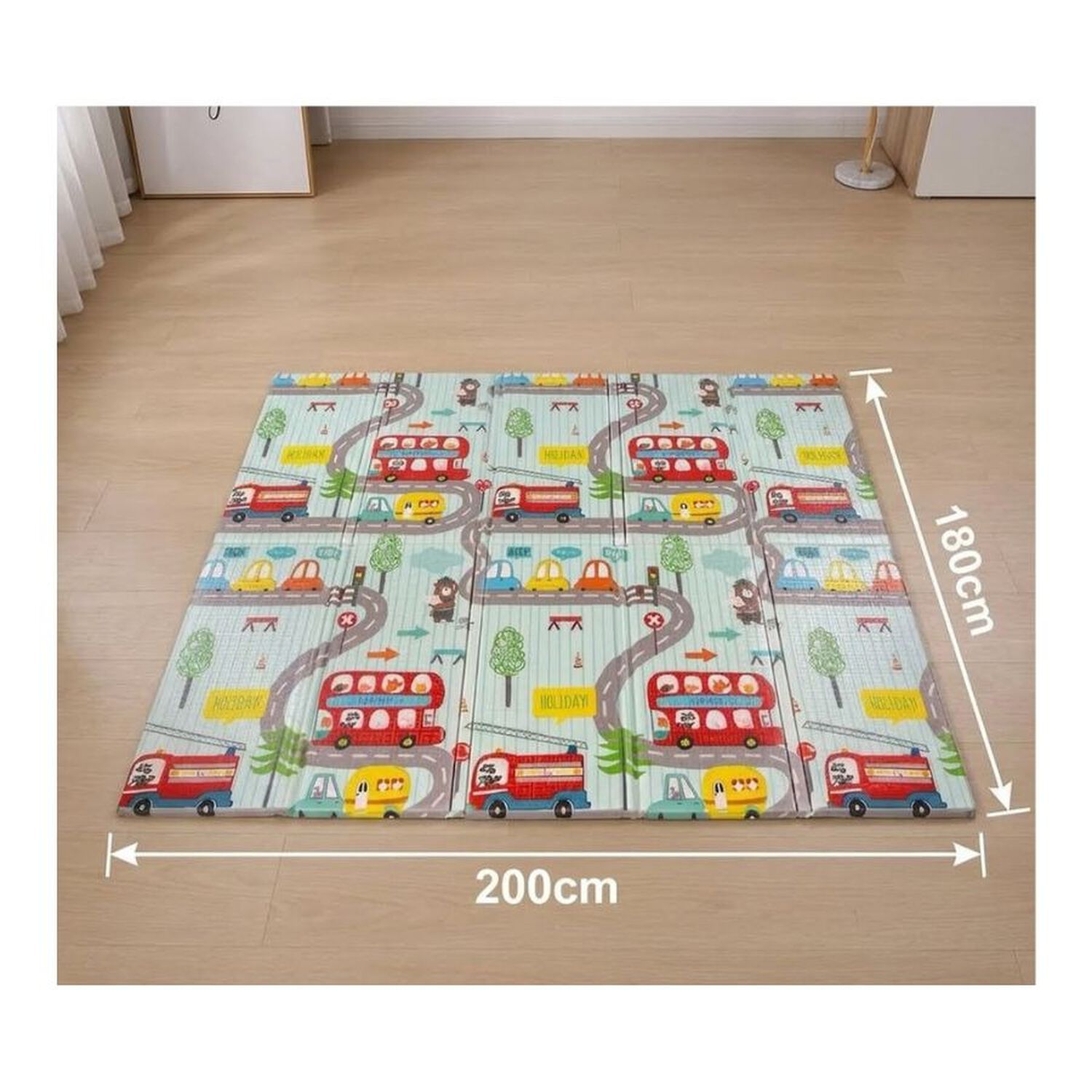 Tapete Plegable Beb&eacute; 200x180cm Dise&ntilde;o Ciudad Autos Impermeable Antideslizante image number 3.0