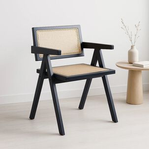 Silla Sitial Butaca Chandigarh Madera Rattan Negra