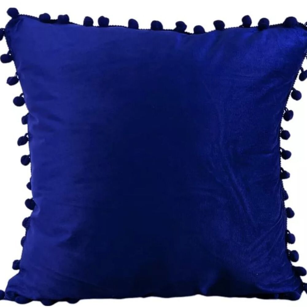 Funda De Cojines Con Pompones. Medida 45x45. Terciopelo. Azul image number 0.0