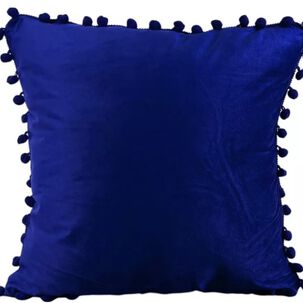 Funda De Cojines Con Pompones. Medida 45x45. Terciopelo. Azul