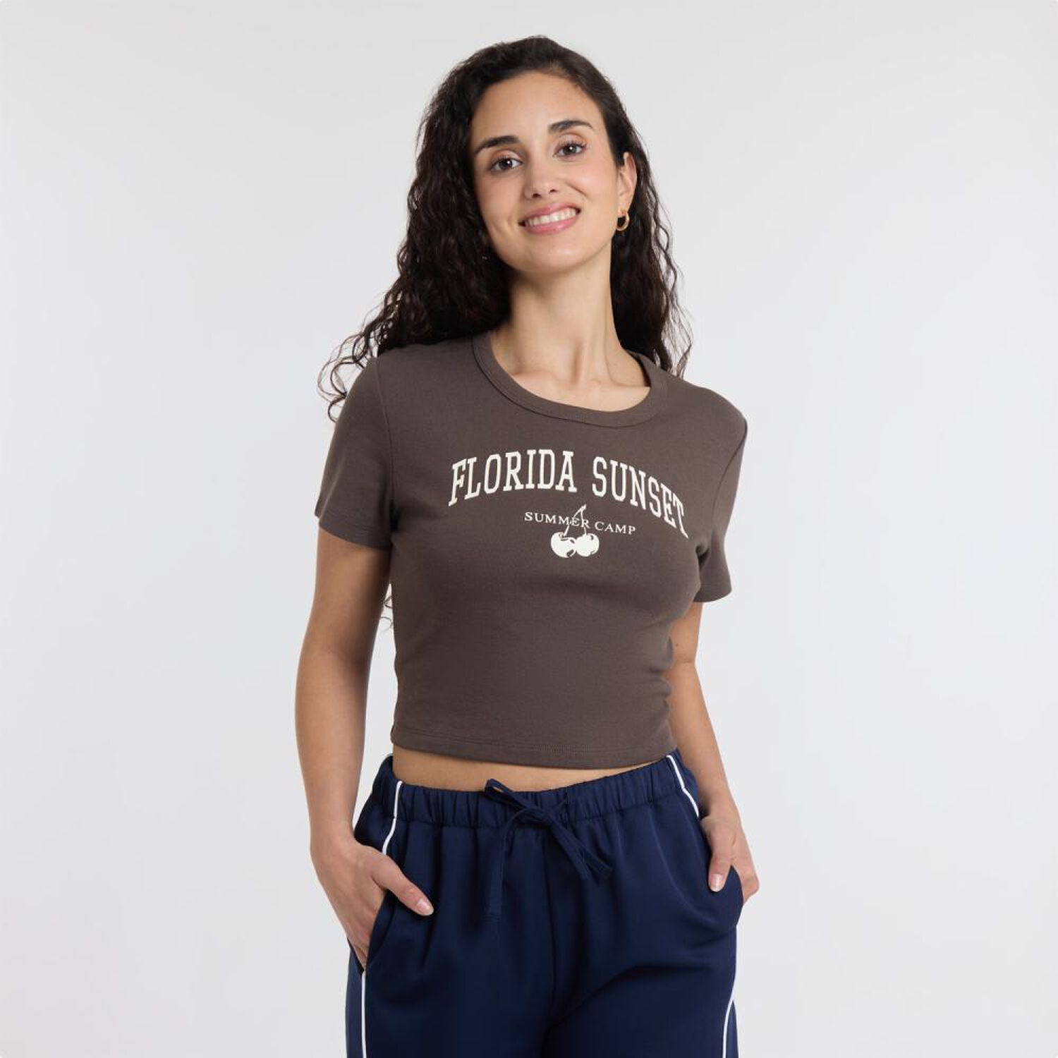 Polera Crop Print Moda Manga Corta Cuello Redondo Mujer Freedom image number 0.0