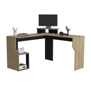 Escritorio En L 90,6x130x130 Cm Cafe Claro Y Negro