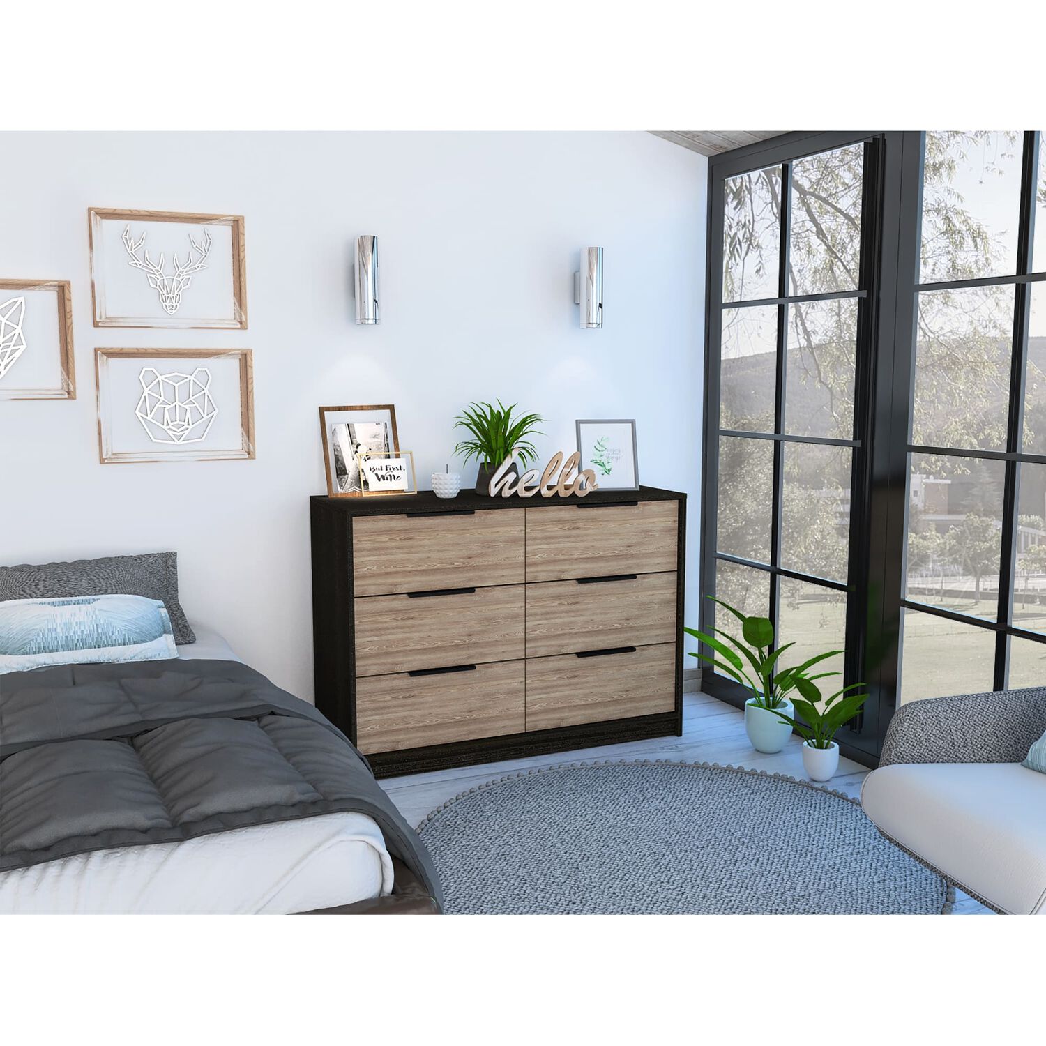 Comoda 4 Cajones 2 Puertas Fm-003n - Negro Y Cafe Claro image number 5.0